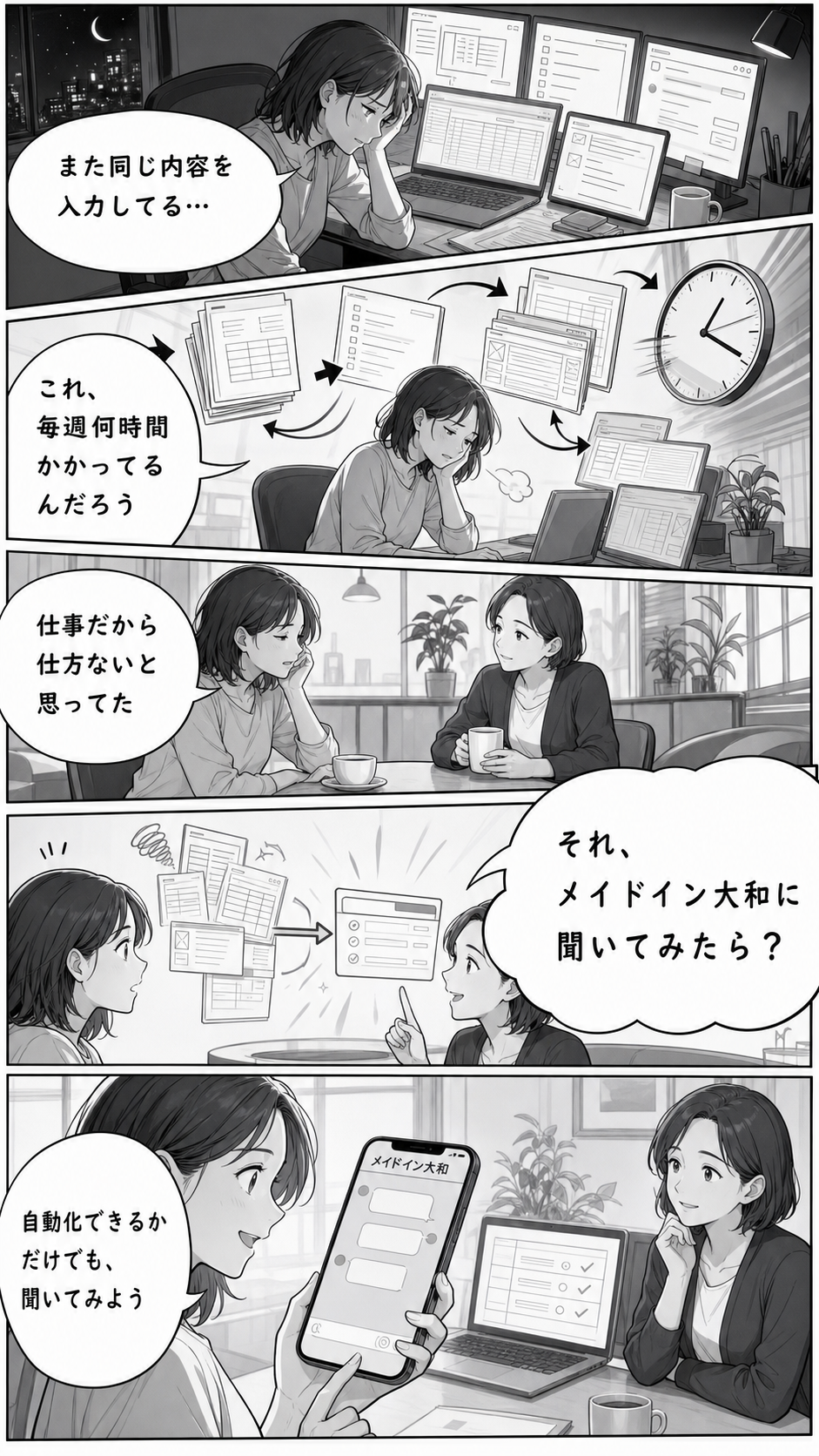 毎週同じ内容を入力する作業を、自動化できるか相談してみる漫画
